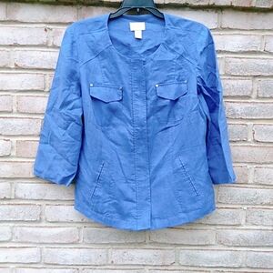 Chico's | 100% Linen blue zip front shirt size 0